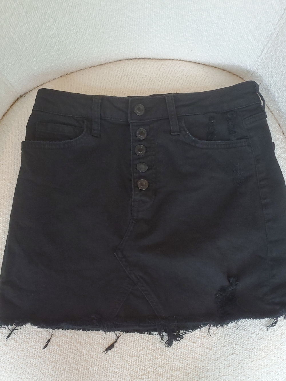 Vervet Black Button-Front Distressed Denim Black Mini Skirt Frayed Hem Size S